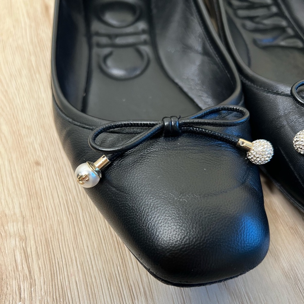 Jimmy Choo Black Leather Ballet Flats - Picture 7 of 9